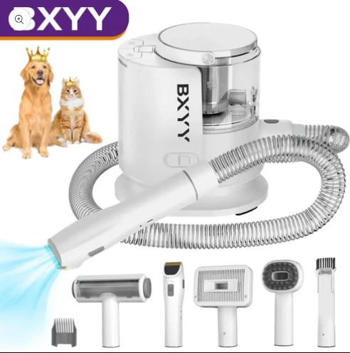 BXYY Dog Grooming Kit & Vacuum Suction 99% Pet Hair, 1.5L Dust Cup Dog Hair Vacuum, Dog Grooming Clippers with 6 Pet Grooming Tools, Brush for Shedding Dogs Cats and Other Animals (A-White)