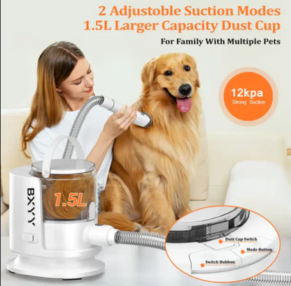 BXYY Dog Grooming Kit & Vacuum Suction 99% Pet Hair, 1.5L Dust Cup Dog Hair Vacuum, Dog Grooming Clippers with 6 Pet Grooming Tools, Brush for Shedding Dogs Cats and Other Animals (A-White)