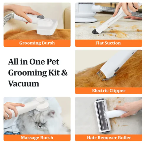 BXYY Dog Grooming Kit & Vacuum Suction 99% Pet Hair, 1.5L Dust Cup Dog Hair Vacuum, Dog Grooming Clippers with 6 Pet Grooming Tools, Brush for Shedding Dogs Cats and Other Animals (A-White)